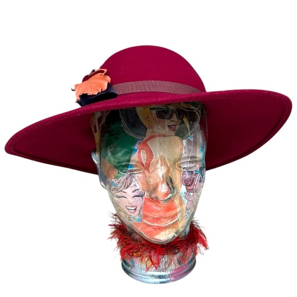 Vintage Burgundy Felt Hat Wide Brim Kurt Jr. by Tom Horn, Small Fit, Occasional - Picture 5 of 11